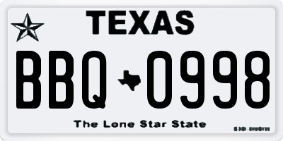 TX license plate BBQ0998