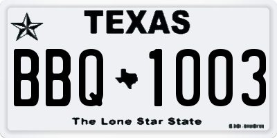 TX license plate BBQ1003