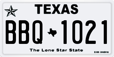 TX license plate BBQ1021