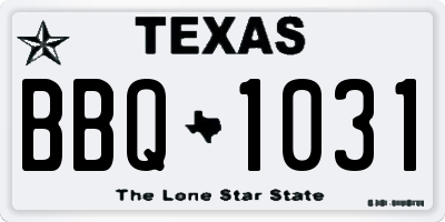 TX license plate BBQ1031