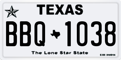 TX license plate BBQ1038