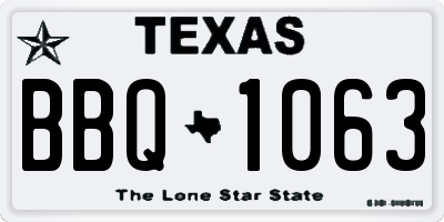 TX license plate BBQ1063