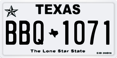 TX license plate BBQ1071
