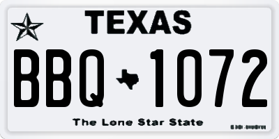 TX license plate BBQ1072