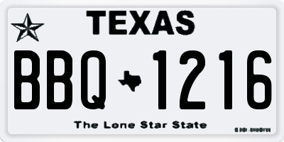 TX license plate BBQ1216
