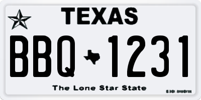 TX license plate BBQ1231