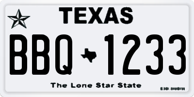 TX license plate BBQ1233