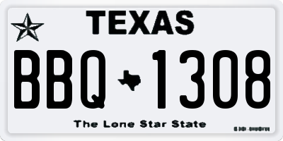 TX license plate BBQ1308
