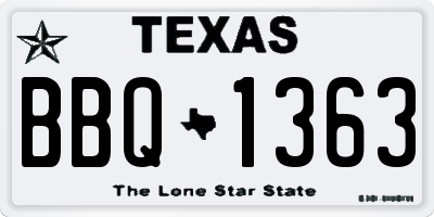 TX license plate BBQ1363