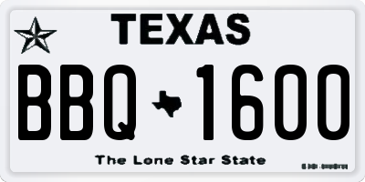 TX license plate BBQ1600