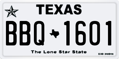 TX license plate BBQ1601