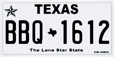 TX license plate BBQ1612