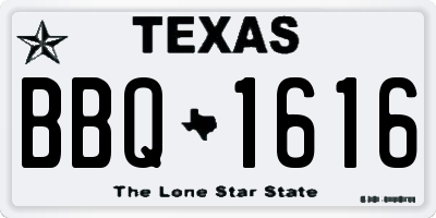 TX license plate BBQ1616