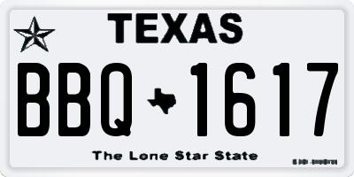 TX license plate BBQ1617