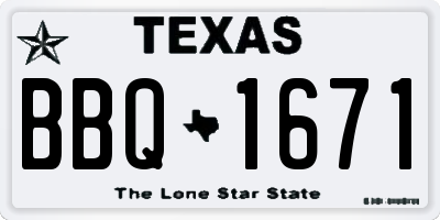 TX license plate BBQ1671