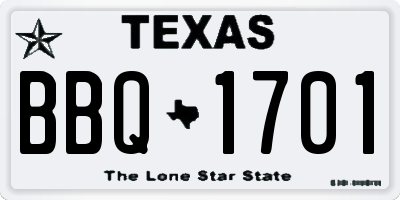 TX license plate BBQ1701