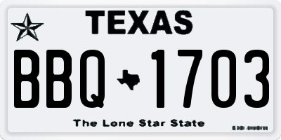 TX license plate BBQ1703