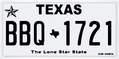 TX license plate BBQ1721