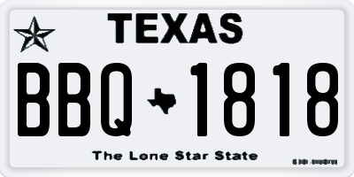 TX license plate BBQ1818