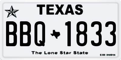 TX license plate BBQ1833