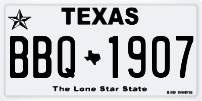 TX license plate BBQ1907