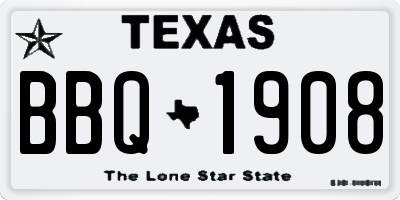 TX license plate BBQ1908