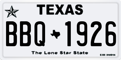 TX license plate BBQ1926