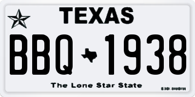 TX license plate BBQ1938