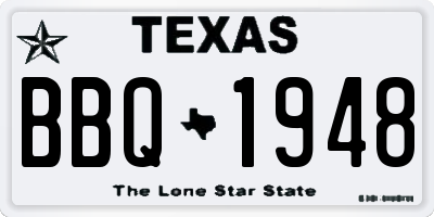 TX license plate BBQ1948