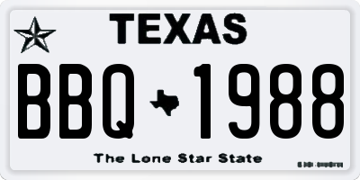 TX license plate BBQ1988