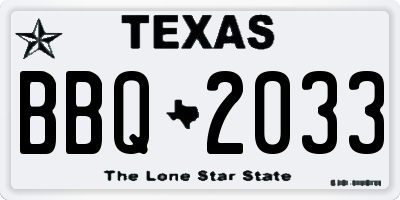 TX license plate BBQ2033