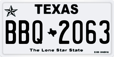 TX license plate BBQ2063