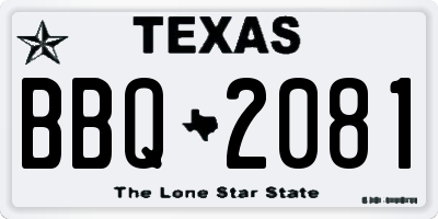 TX license plate BBQ2081