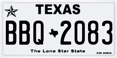 TX license plate BBQ2083