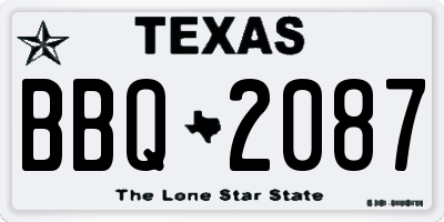 TX license plate BBQ2087