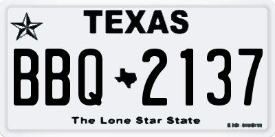 TX license plate BBQ2137