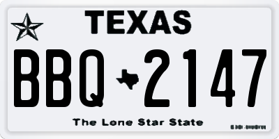 TX license plate BBQ2147