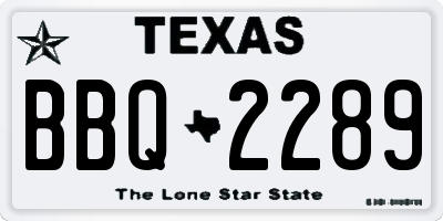 TX license plate BBQ2289
