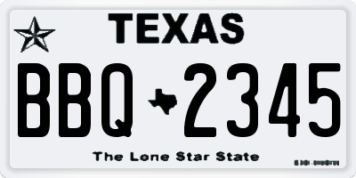 TX license plate BBQ2345