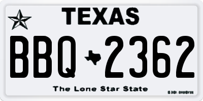 TX license plate BBQ2362