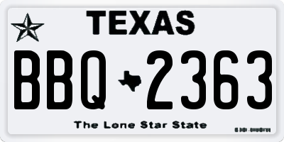TX license plate BBQ2363