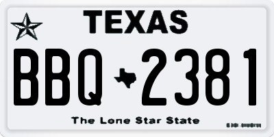 TX license plate BBQ2381