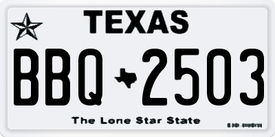 TX license plate BBQ2503
