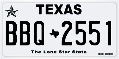 TX license plate BBQ2551