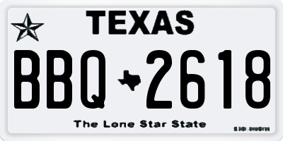 TX license plate BBQ2618
