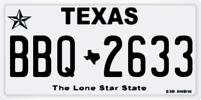 TX license plate BBQ2633