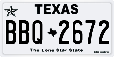 TX license plate BBQ2672