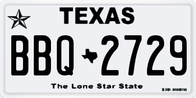 TX license plate BBQ2729