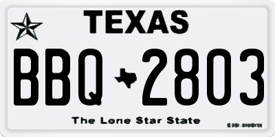 TX license plate BBQ2803