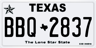 TX license plate BBQ2837